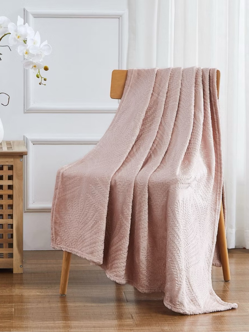 Floral Ferns Shabby Chic Oversized Soft & Plush Accent Throw Blanket pink boho